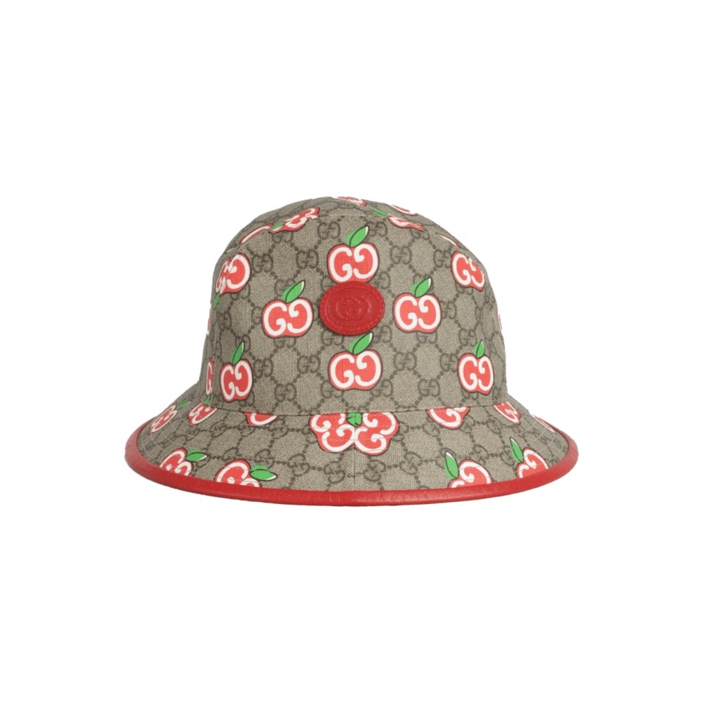 Gucci GG Supreme Canvas Cherry Bucket Hat - Brown, Red & White